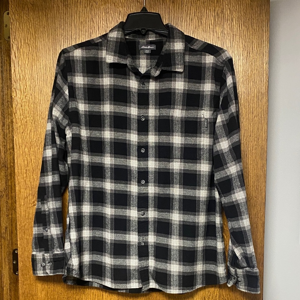 Eddie Bauer Black and White Plaid Men's Flannel Shirt